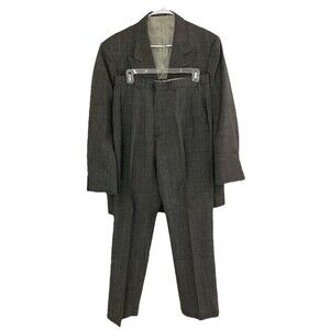 Men's VTG Oakton 2 Piece Suit Double Breasted Wool Micro Check Gray Sz 43L 32x32